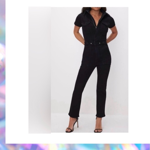 Good American Pants - Good American Black Short Sleeve Jumpsuit Size Medium NWT